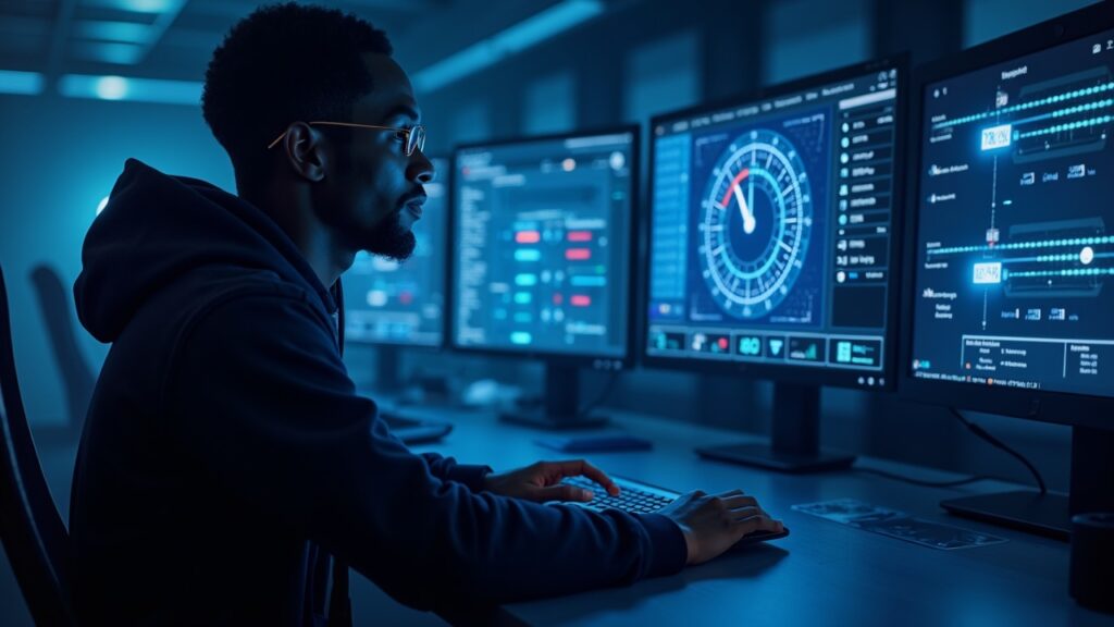 Michael Saylor’s Strategy posts $17.44 billion unrealized loss in Q4 Data-center engineer at a ledger console with neon lattice visuals and a frozen clock illustrating a Starknet L2 outage