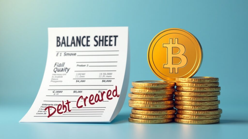 Photorealistic header showing Strive balance sheet with debt cleared and a liberated Bitcoin treasury, symbolizing deleveraging.