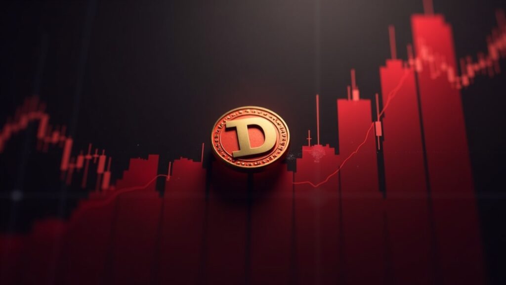 Toncoin drops through key support levels in technical breakdown Hyperrealistic close-up of a TON token with a red descending channel breaking supports and high-volume bars.