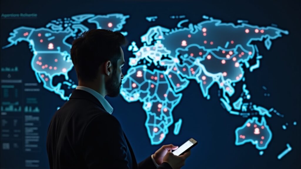 The crypto illicit transaction volume reached a record 158 billion dollars during 2025 Photoreal analyst reviewing glowing blockchain charts and a global sanctions map with hack icons and liquidity lines.