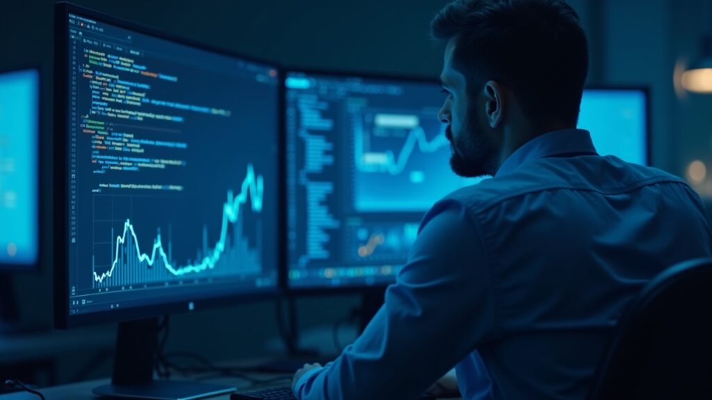 Photorealistic newsroom scene featuring a security analyst, glowing Truebit code on screen, ETH drain traces and a blue bond-curve chart.
