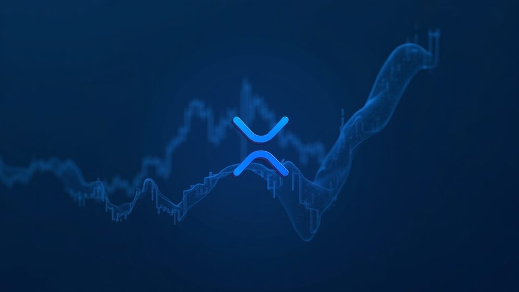 Photoreal XRP logo centered on a blue price chart in a narrow 1.88–1.94 range with a coiled spring motif.