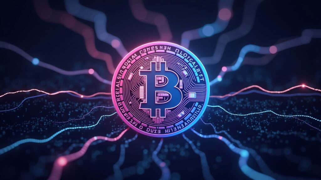 Utexo joins the CTDG Dev Hub to boost payments and tokenization Bitcoin emblem with RGB shards forming a USDT-like token, connected by glowing Lightning rails in a newsroom.