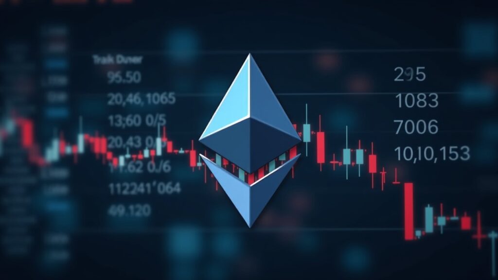 Realistic newsroom header showing Bitmine logo, Ethereum symbols, and a falling price chart illustrating large ETH holdings.