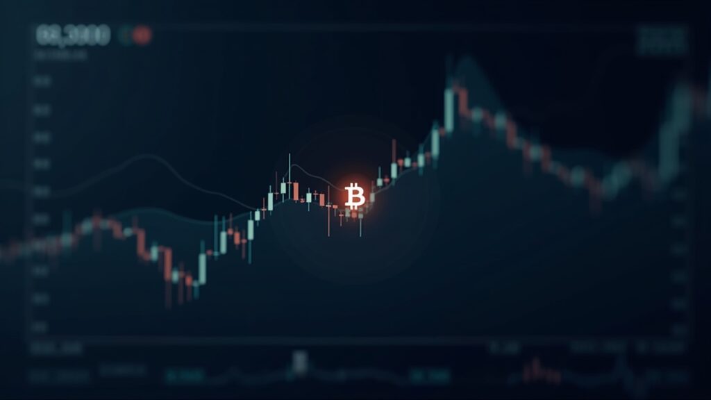 Photorealistic crypto exchange dashboard showing BTC price drop, liquidity stress, and regulatory icons in a newsroom style.