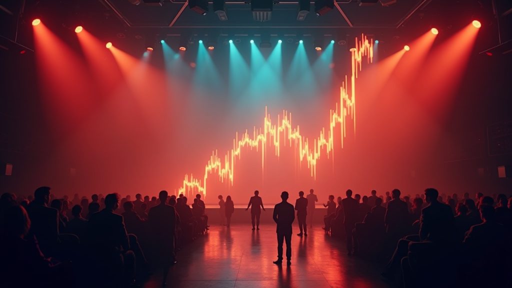 Photorealistic center-stage chart showing PIPPIN rising with bold open interest and exchange silhouettes.