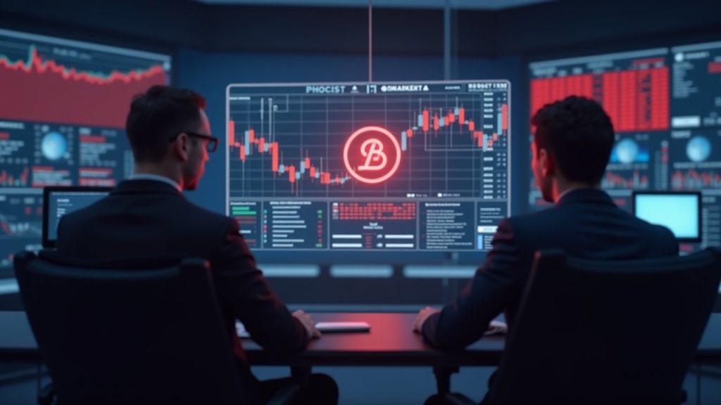 Newsroom with analyst, holographic Polymarket ticker, blurred IDF insignia, red alert glow signaling insider trading risk.