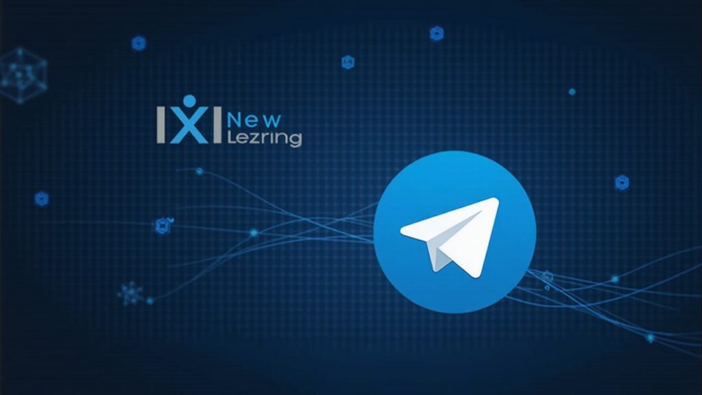 Newsroom-style image with a centered Xinbi logo and blockchain lines emanating from a crossed-out Telegram icon.