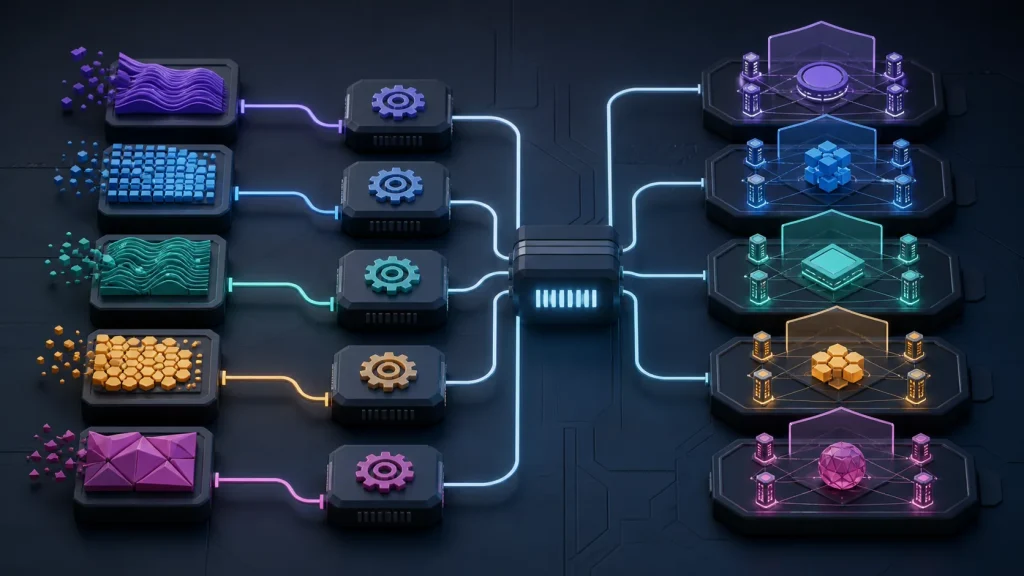 Different programming language modules compiling into blockchain smart-contract runtimes