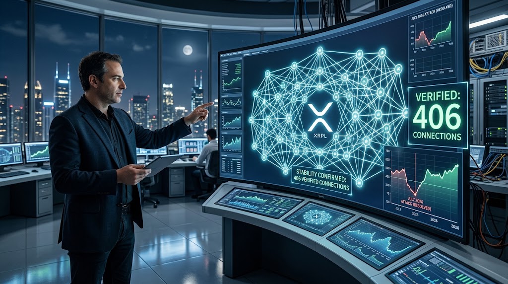 David Schwartz confirms XRP Ledger network stability with 406 active peer connections XRP Ledger stability